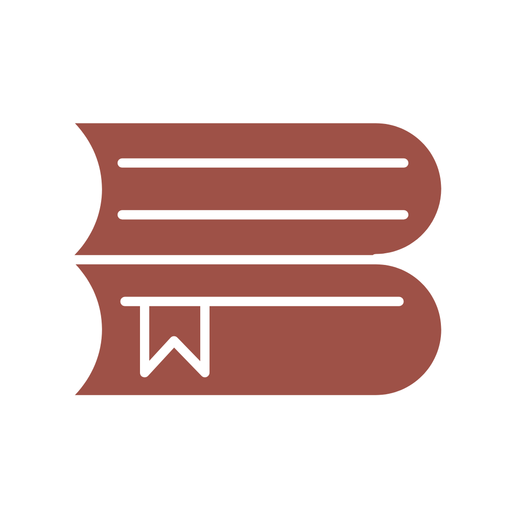 Earthy red minimalist logo forming the letter B out of two stacked books with a bookmark for BookMarkd, a virtual international women's book club based in the UAE.